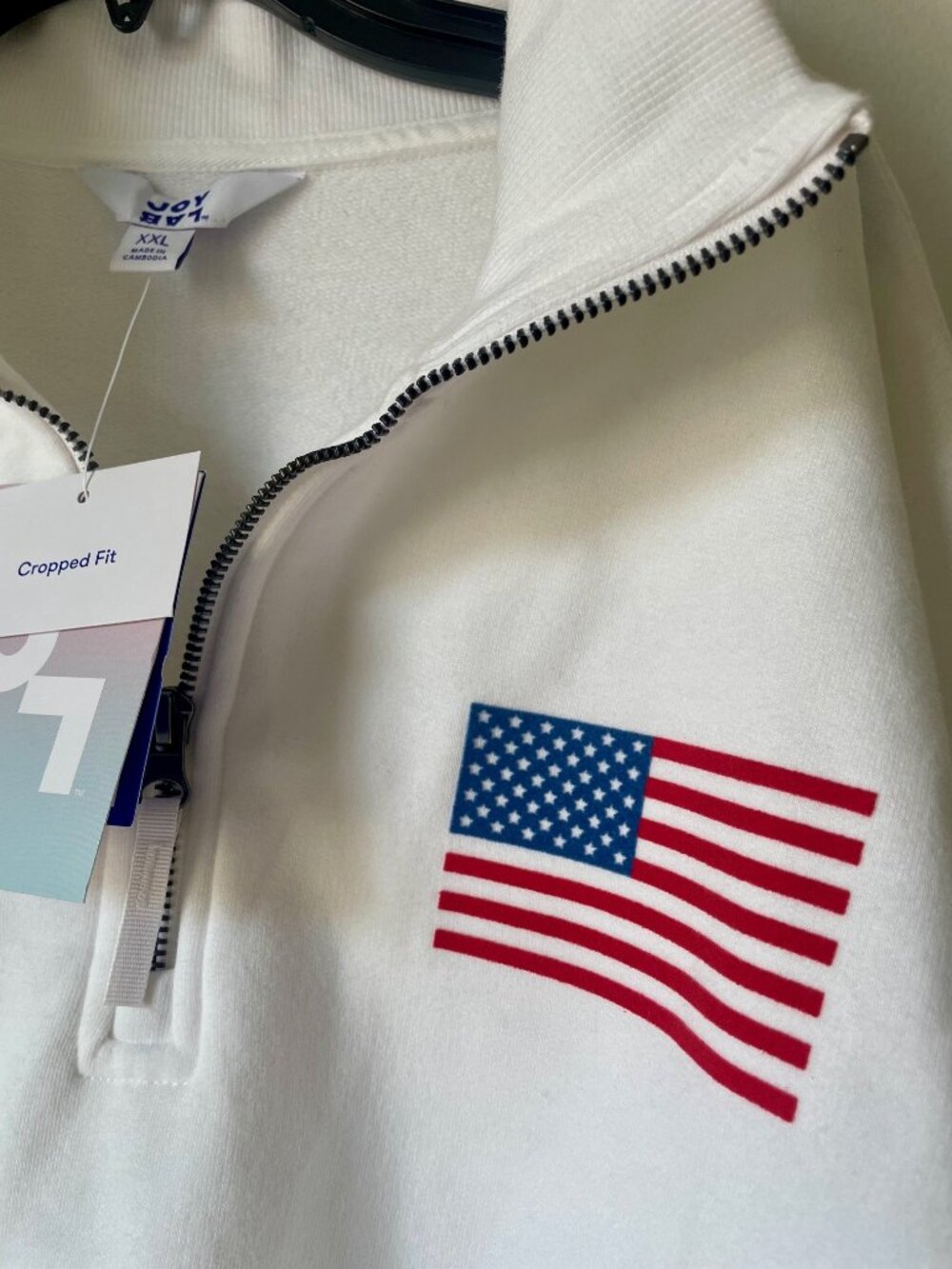 JoyLab USA Flag Cropped Half Zip Sweatshirt NWT XXL Patriotic Pullover - Picture 3 of 6